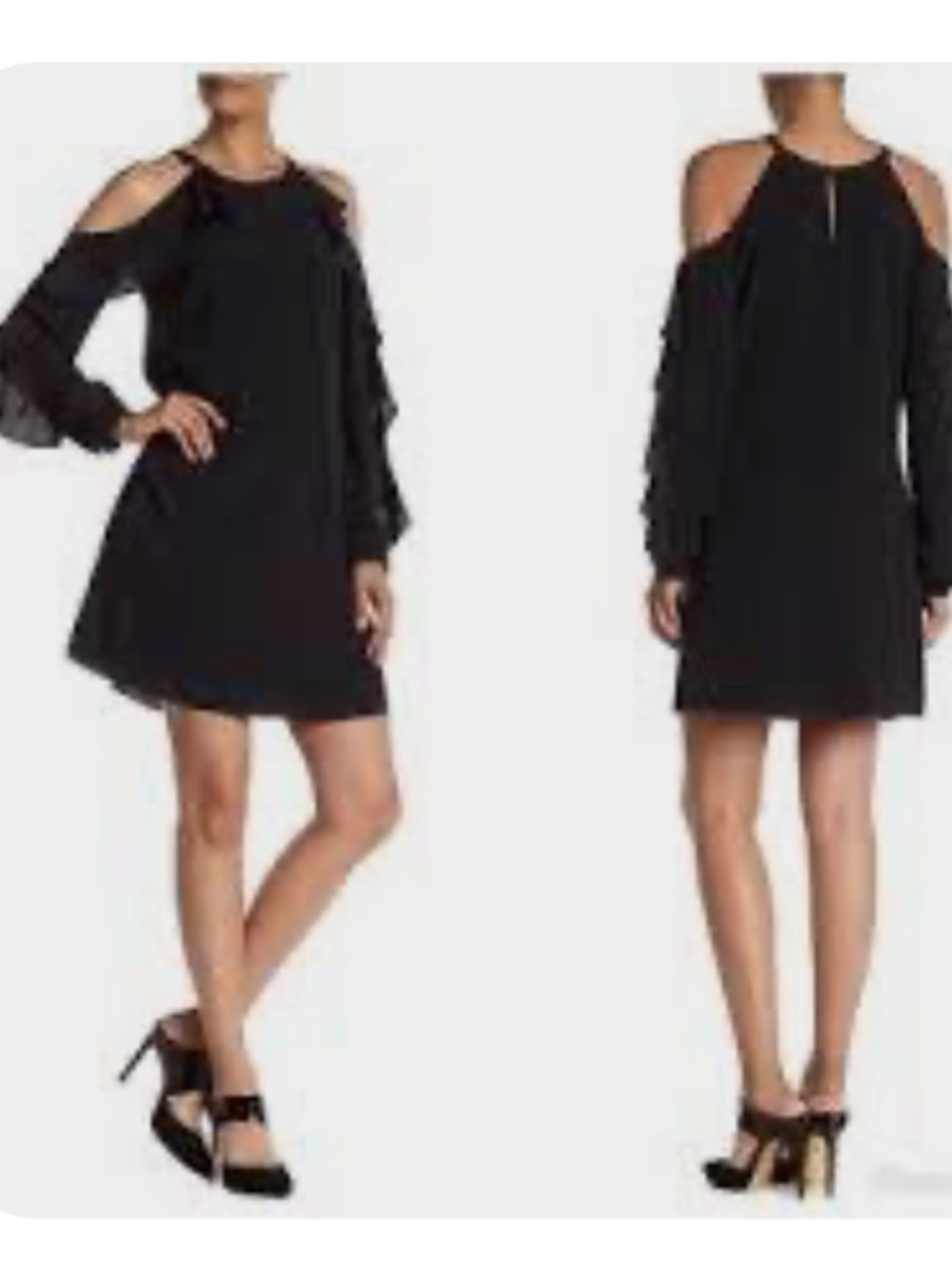Marchesa Rose Cold-Shoulder Ruffle Sleeve Dress in Black size XS NWT